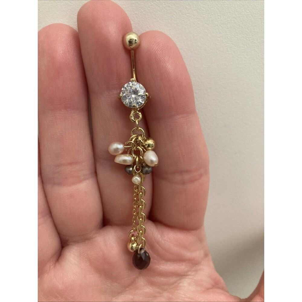 Gold Plated Pearlish Beads & CZ Dangle - Picture 2 of 2